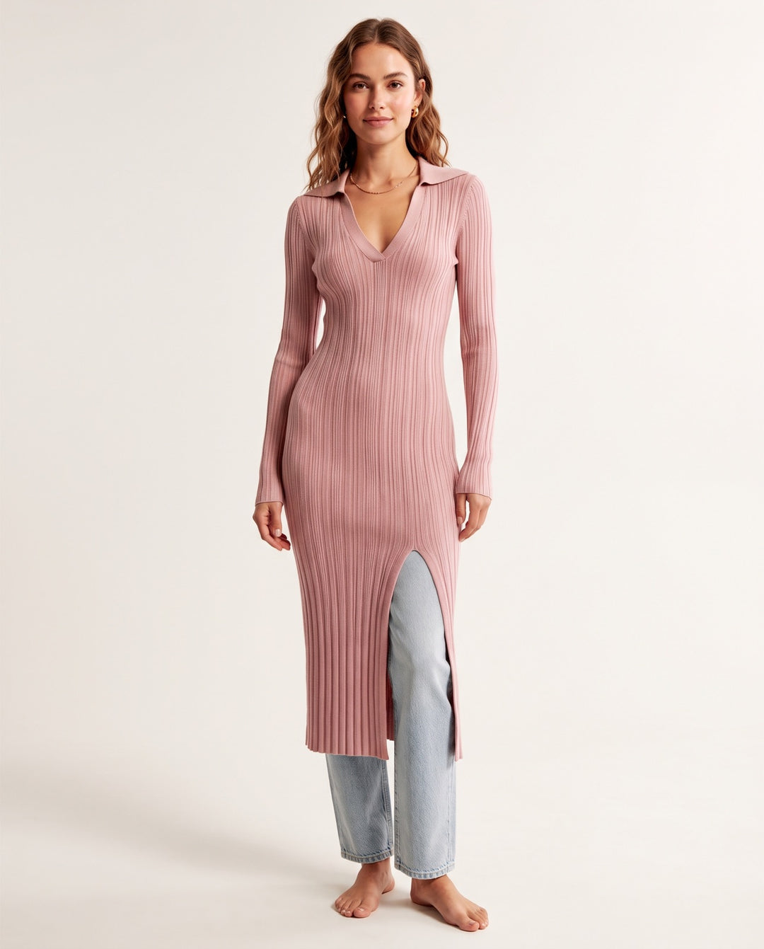 V-Neck Sweater Dress