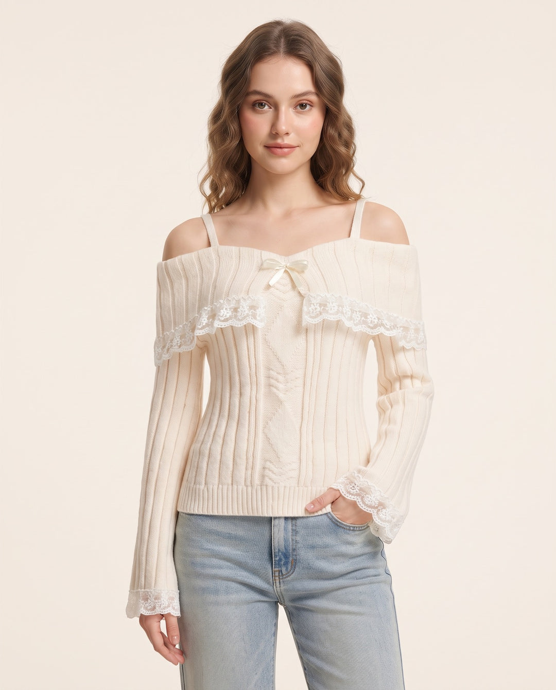 Bow-Front Cold-Shoulder Sweater
