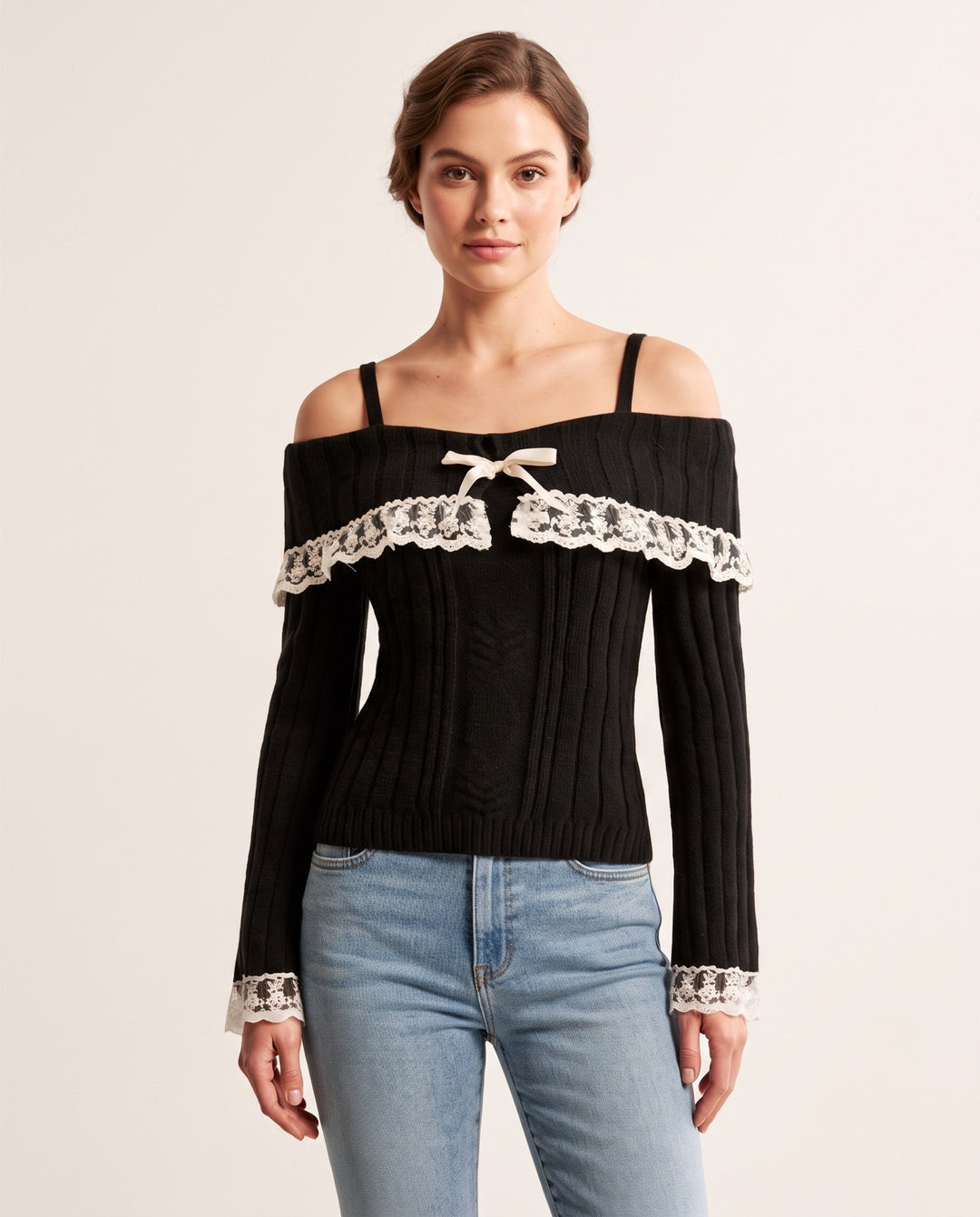 Bow-Front Cold-Shoulder Sweater