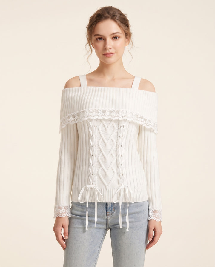 Bow-Front Cold-Shoulder Sweater