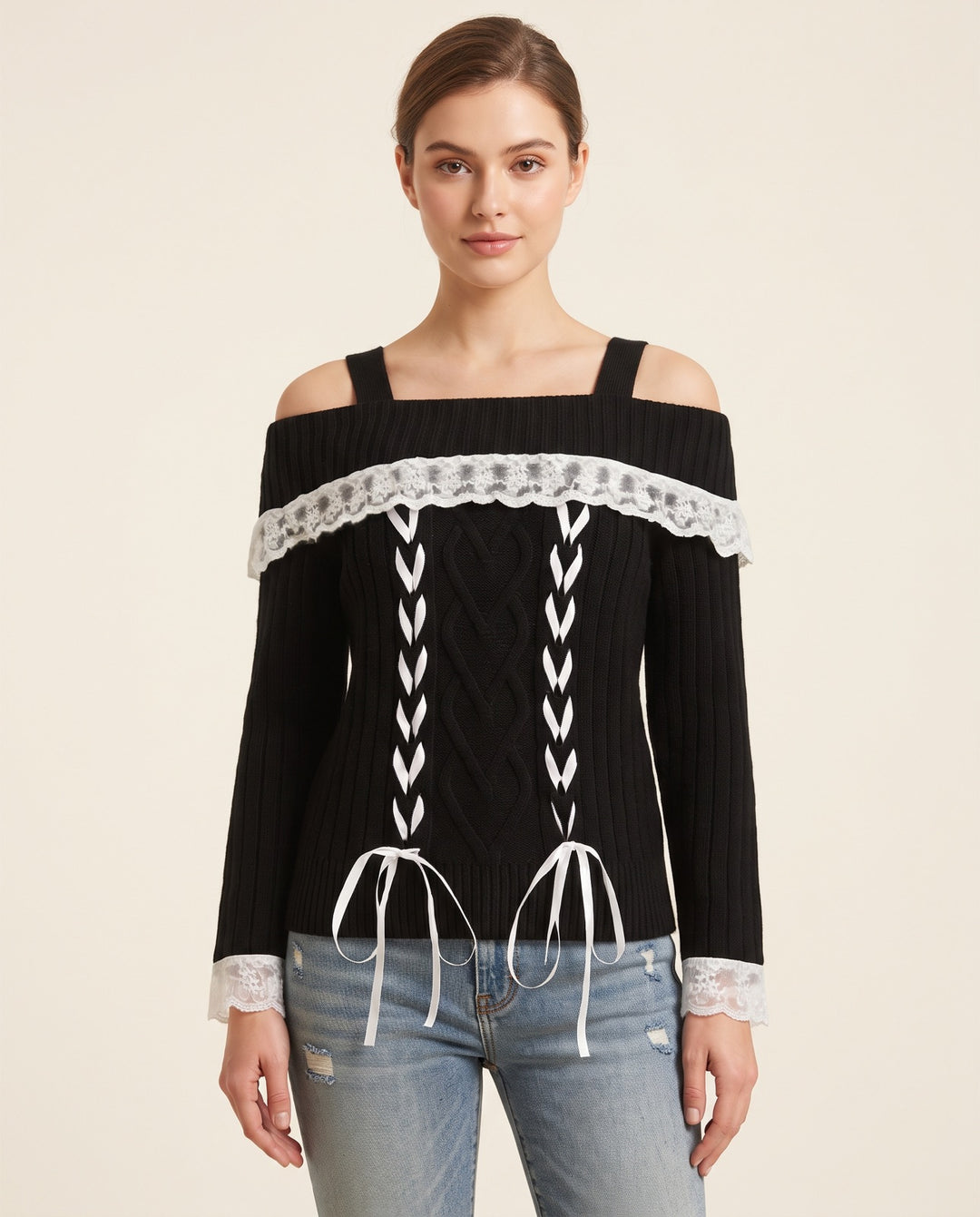 Bow-Front Cold-Shoulder Sweater