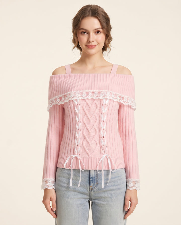Bow-Front Cold-Shoulder Sweater