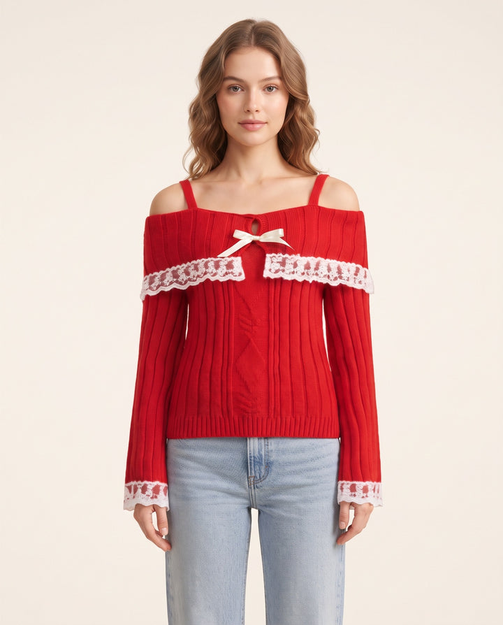 Bow-Front Cold-Shoulder Sweater