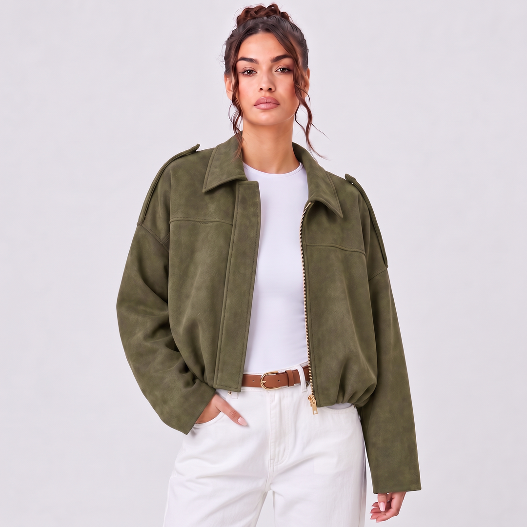 NOÉLLA Suede Jacket in Olive - NOÉLLA
