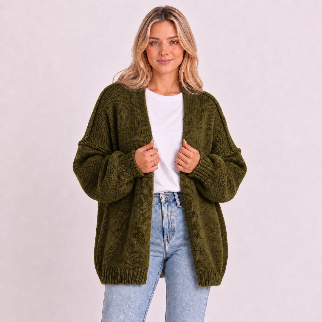 NOÉLLA Oversized Knit Cardigan in Olive Green - NOÉLLA