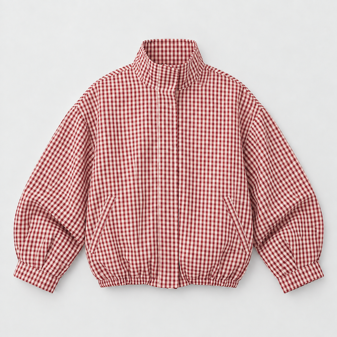 NOÉLLA Cropped Plaid Bomber Jacket