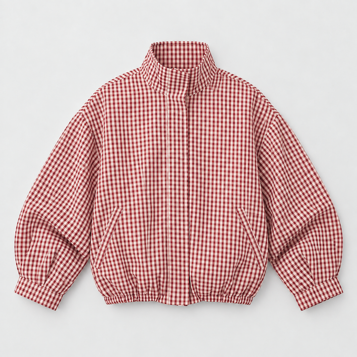NOÉLLA Cropped Plaid Bomber Jacket