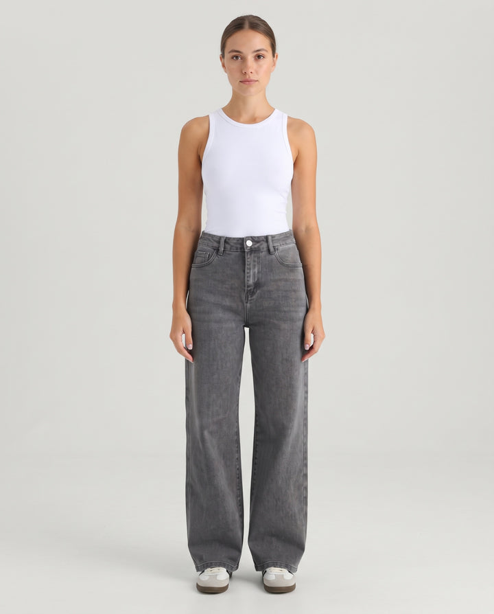 High-Waist Wide-Leg Stretch Jeans in Gray - NOÉLLA
