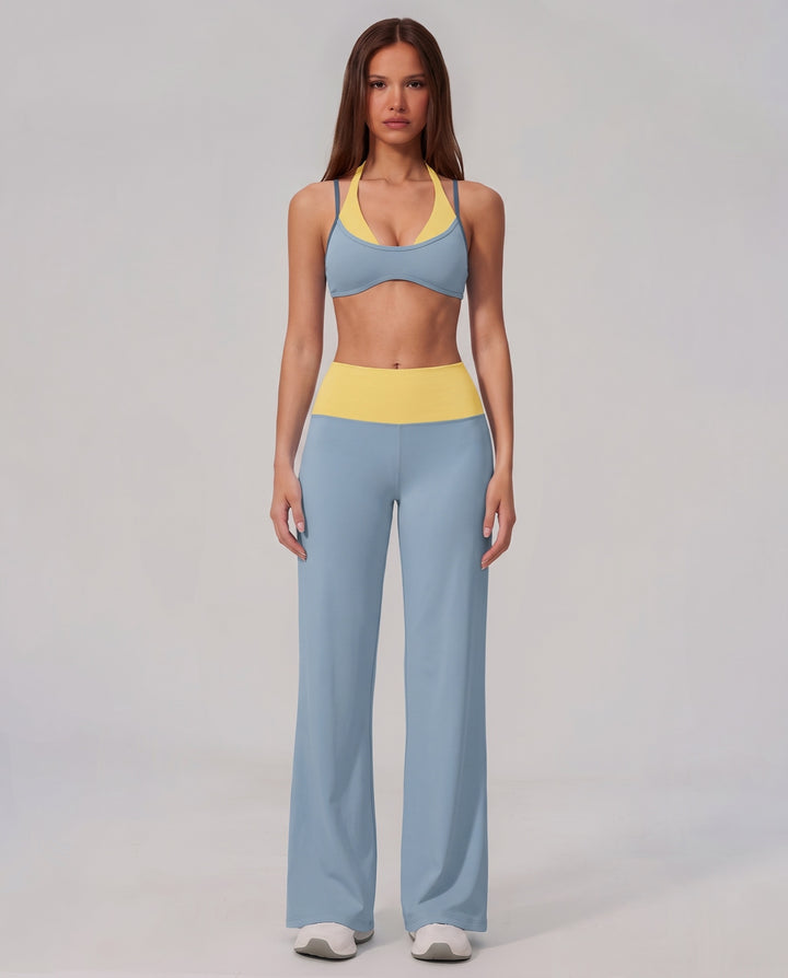 Color-Block Halter Workout Set in Blue - NOÉLLA