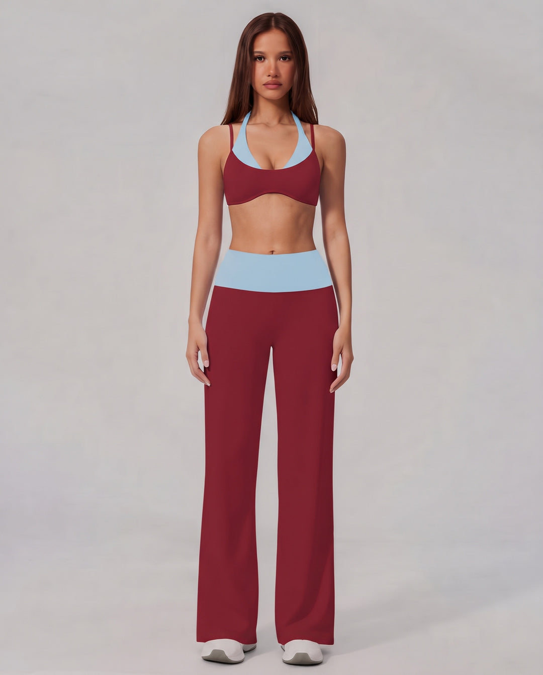 Color-Block Halter Workout Set in Eclipse Blue - NOÉLLA