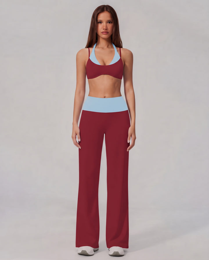 Color-Block Halter Workout Set in Eclipse Blue - NOÉLLA