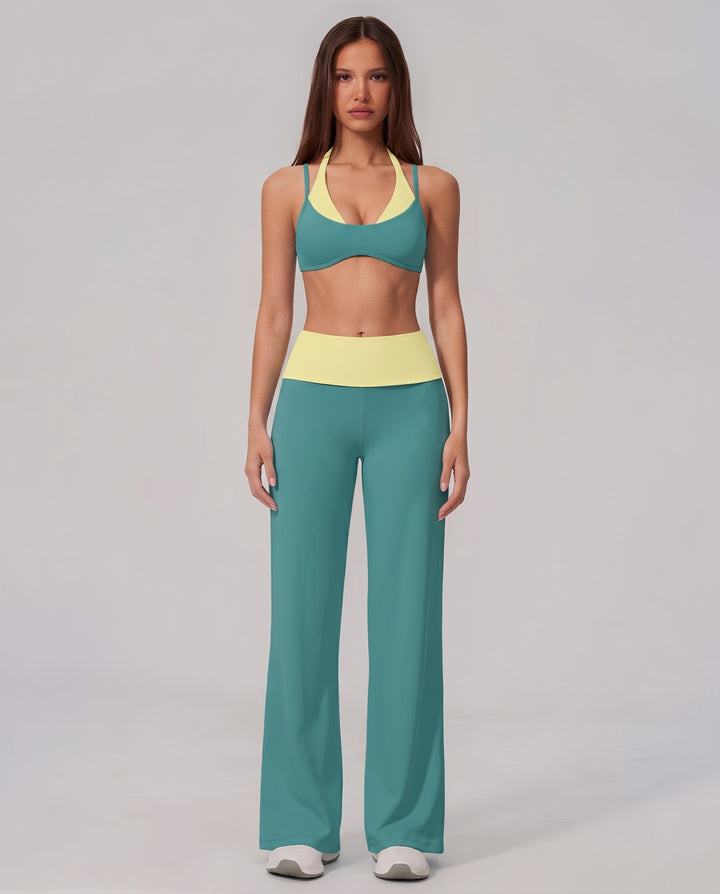 Color-Block Halter Workout Set in Green - NOÉLLA